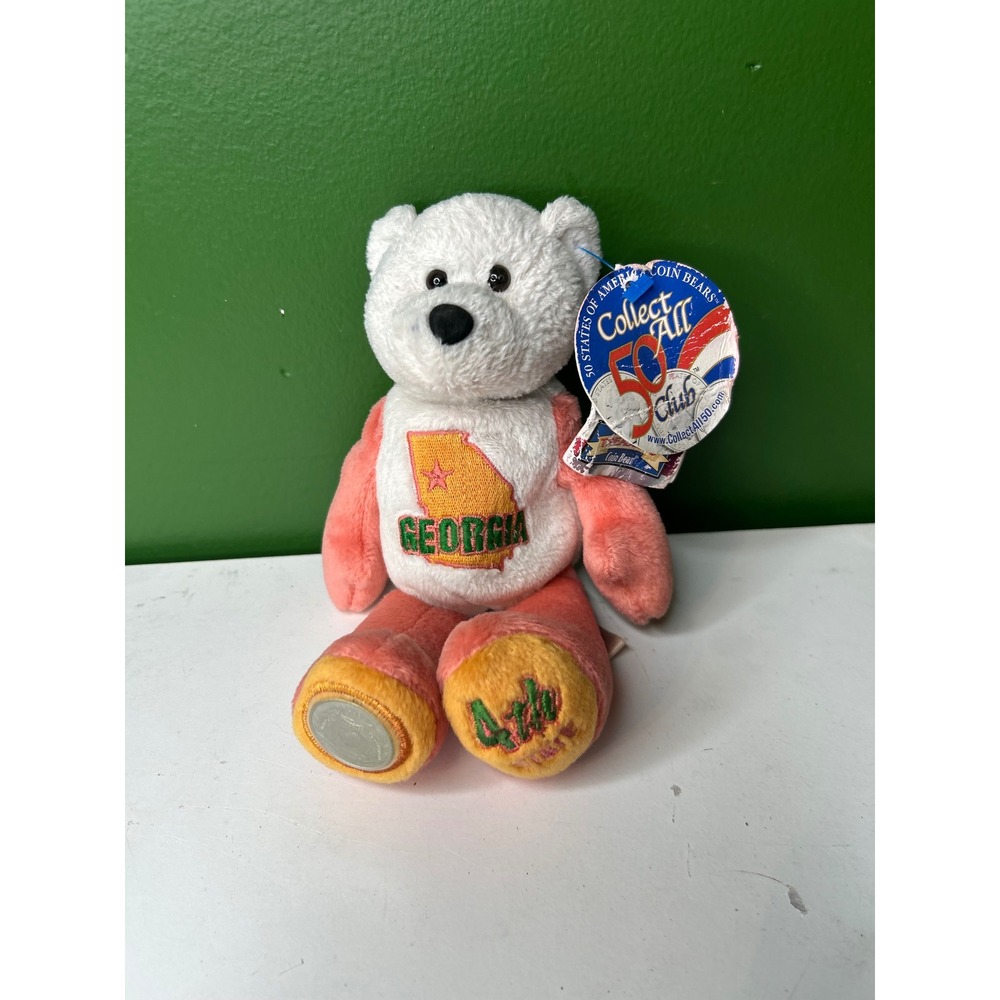 Limited Treasures Georgia State Quarter Coin Bear 4th State Peach White Plush 9"